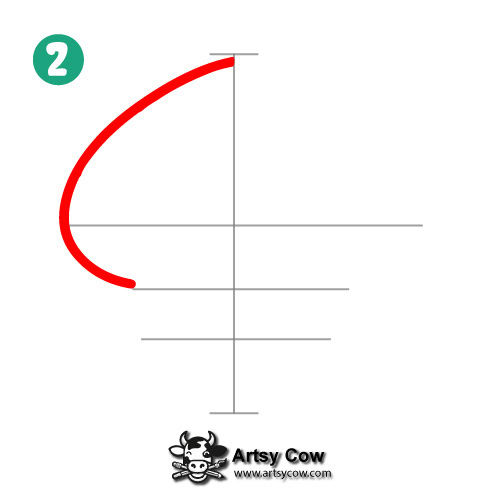 cute frog drawing tutorial mushroom hat step 2, illustrating the creation of the mushroom hat's outer curve.